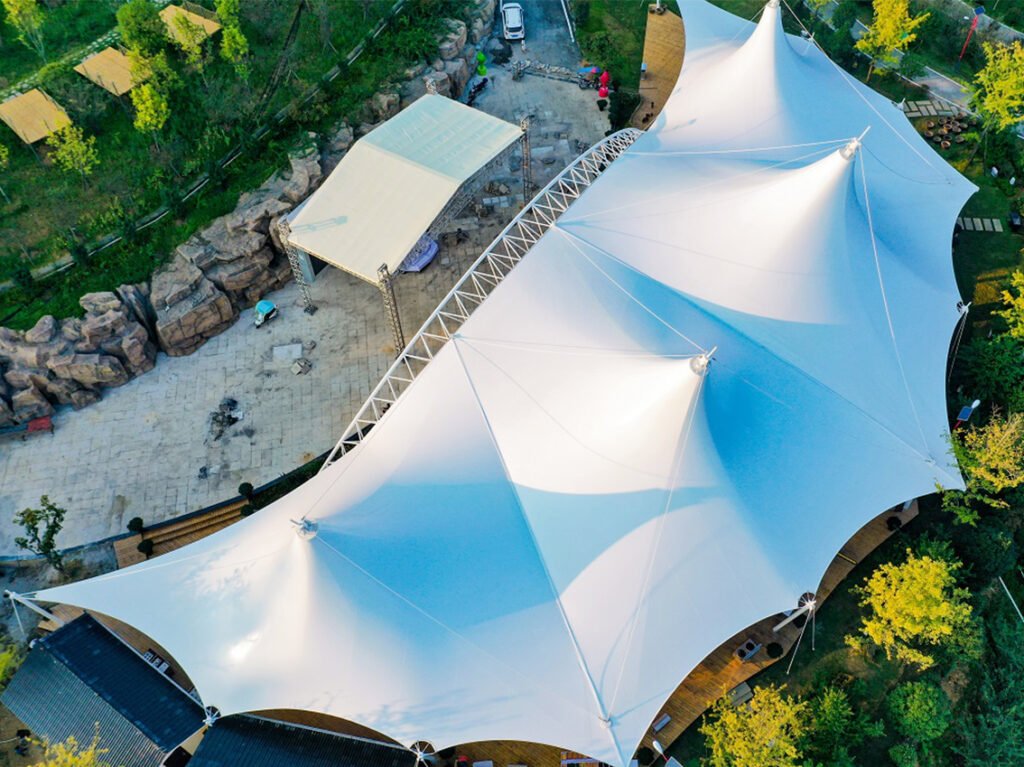 Architectural landscape membrane structure for Fangcaodi Resort