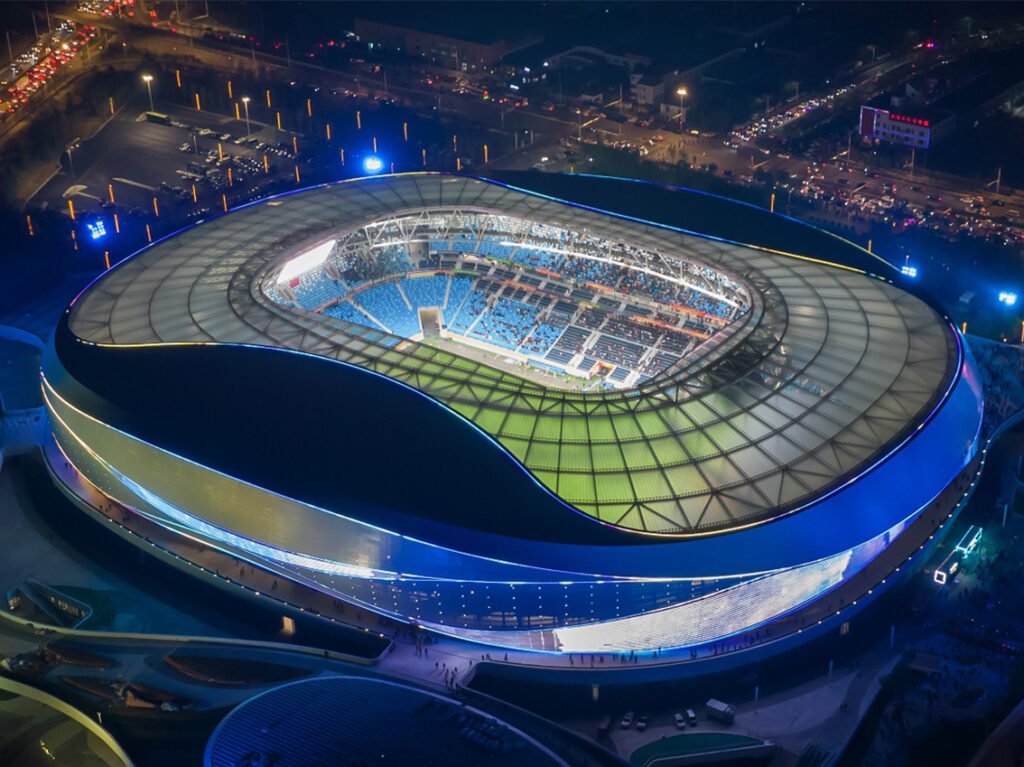 Qingdao Football Stadium massive PTFE tensile membrane roof project