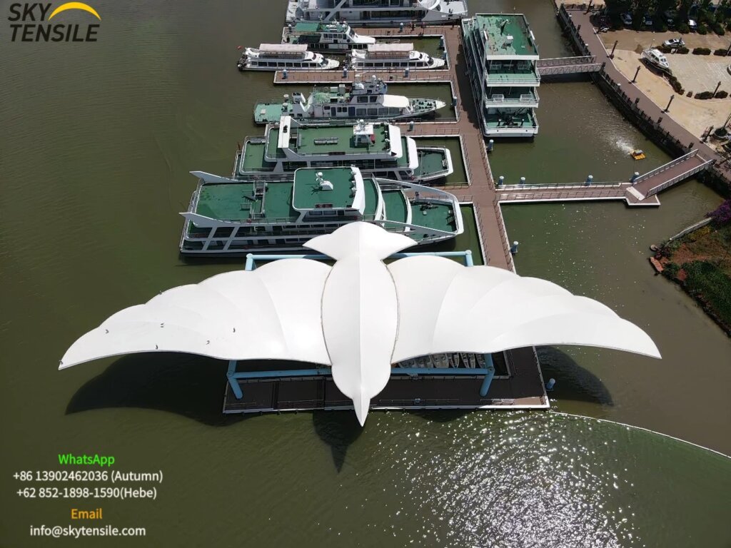 PTFE tensile membrane structure inspired by seagull shape at Dianchi Lake
