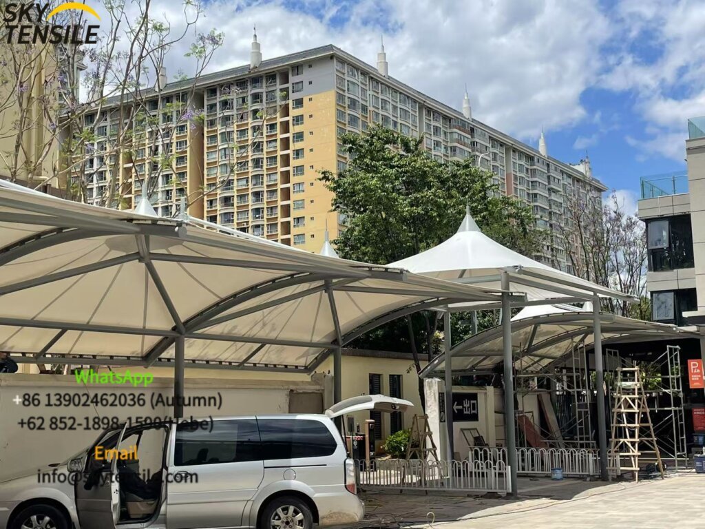 sustainable PVC roof fabric roof for Car paking Canopies by SkyTensile