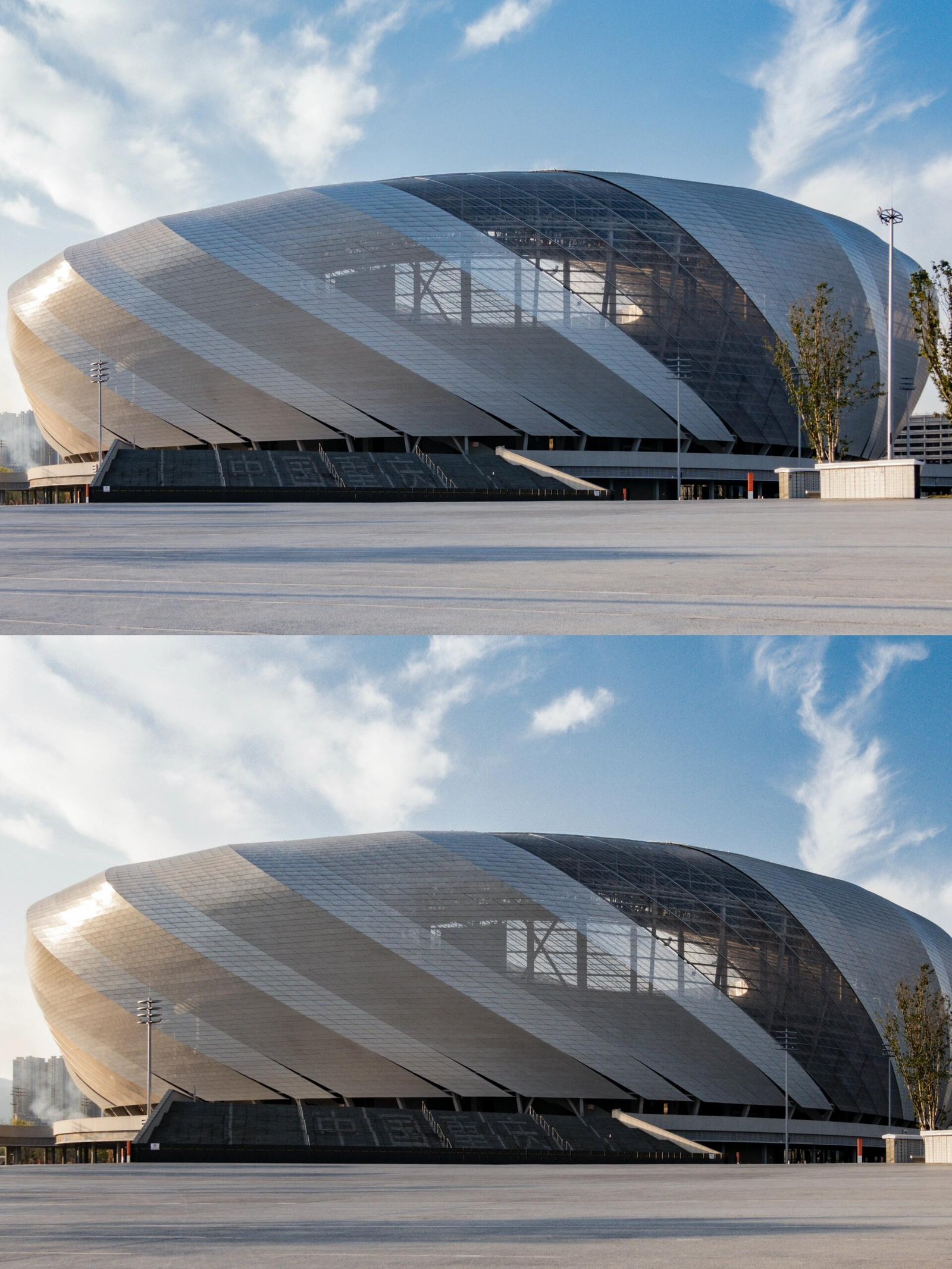Technical engineering detail showing the precision mounting of ETFE membrane cladding onto the rotating spiral steel truss system, ensuring structural stability and aesthetic flow.
