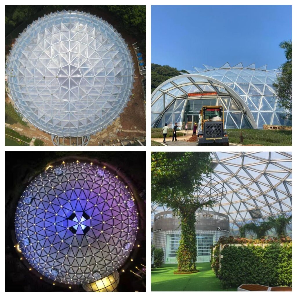 Stunning night lighting effect on a commercial atrium ETFE membrane skin integrated with intelligent LED projector grids